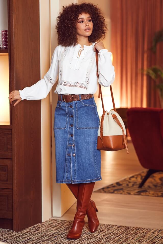 Denim button skirt